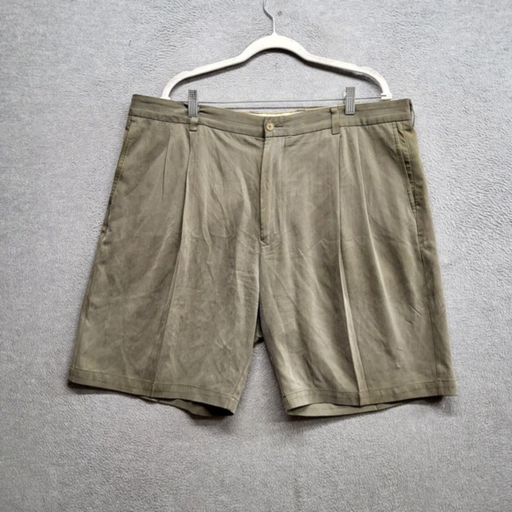 Tommy Bahama Men Shorts‎ 40 Olive Herringbone Chino Silk Blend 10" Inseam